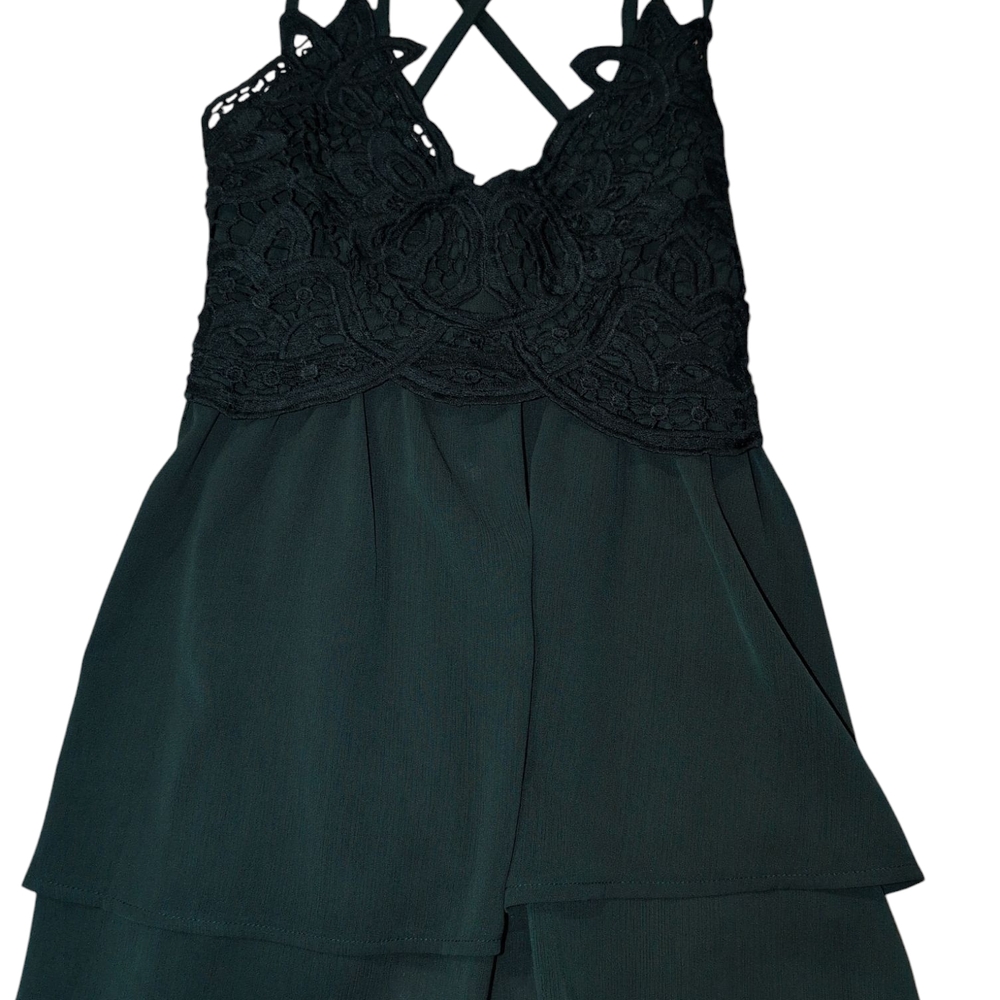Elegant Green Strapy Lace Trim Blouse